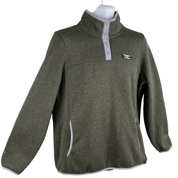 LL Bean Womens L Olive Green Snap Up Fleece Jacket Pullover Long Sleeve Sweater - Picture 8 of 16